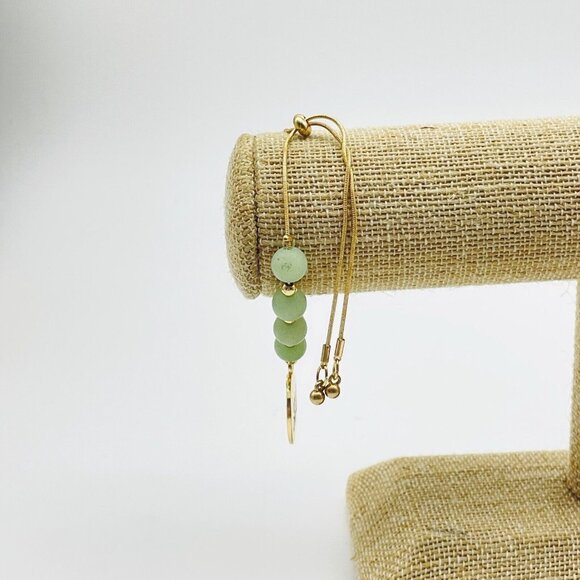 ST JUDE CHILDRENS HOSPITAL Bracelet Tumbled Green Stone Slide Closure Gold Tone - Picture 5 of 7